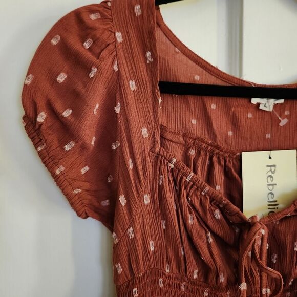 Rebellion Again Smocked Waist Elastic Sleeve Layered Blouse Size Large - Picture 3 of 7